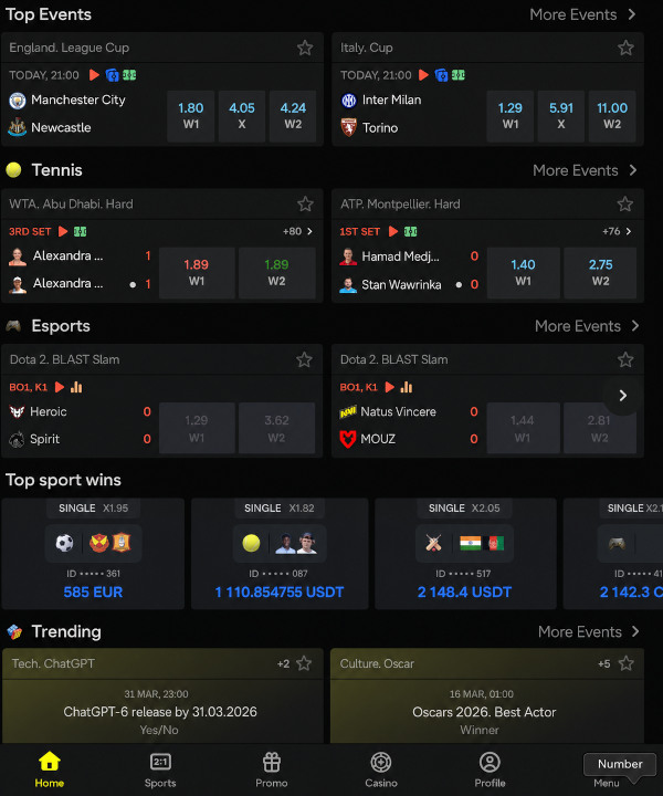 Parimatch mobile app for Android