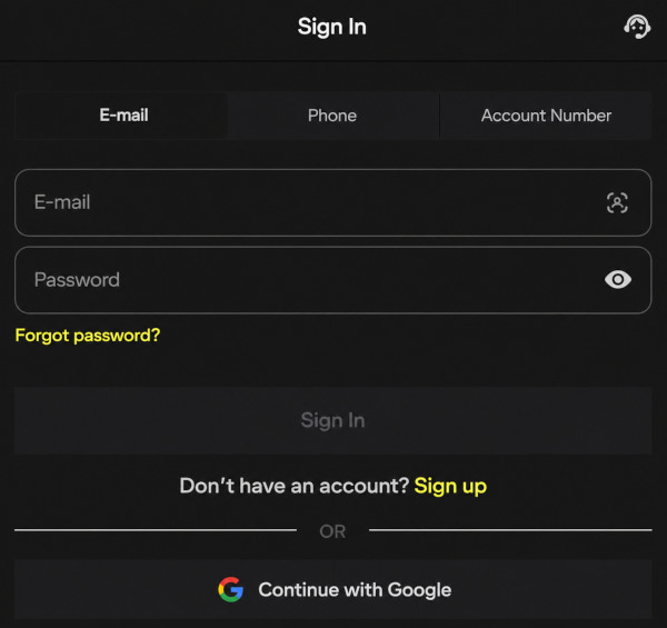 Additional login options in the personal account